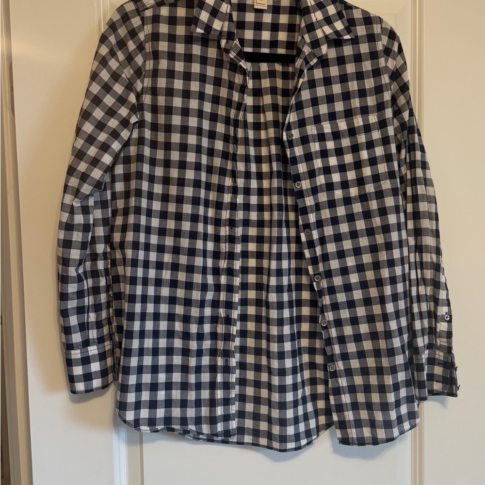 J. Crew Navy & White Gingham Button Down Shirt Single Front Pocket 100% Cotton - Picture 2 of 5